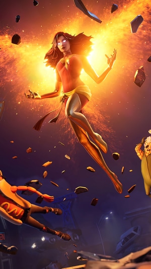 Jean Grey from Fortnite in a cosmic explosion