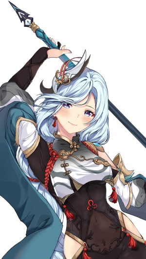 Shenhe from Genshin Impact holding a spear