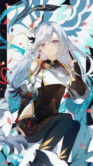 Shenhe from Genshin Impact with a white bird