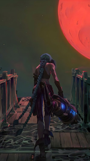 Jinx from Arcane with a large cannon