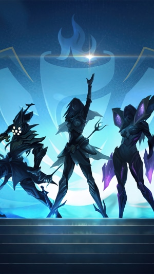 League of Legends characters on a stage