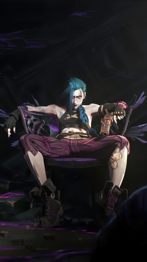 Jinx from Arcane Series sitting on a throne