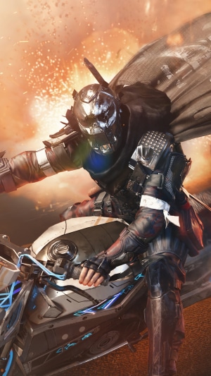 Character from Call of Duty Mobile on a futuristic motorcycle
