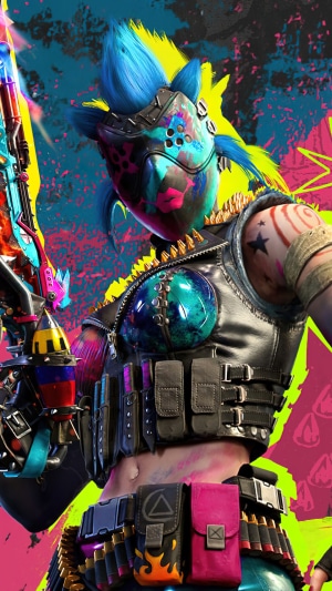 Character from Call of Duty Mobile with colorful mask and gun