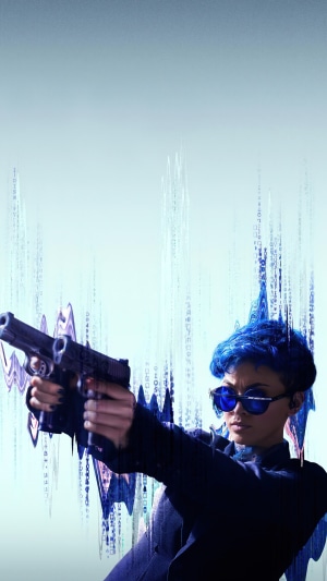 Bugs from The Matrix Resurrections holding a gun