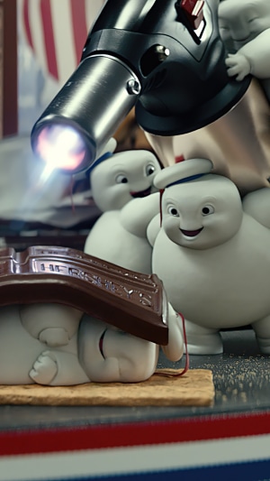 Ghostbusters Afterlife Marshmallow Men Making S'mores