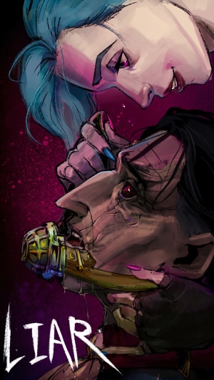 Jinx from Arcane holding Silco's face