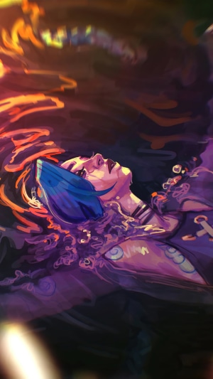 Jinx from Arcane floating in water