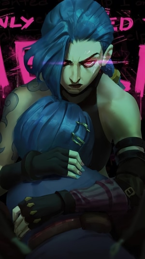 Jinx from Arcane Series hugging another character