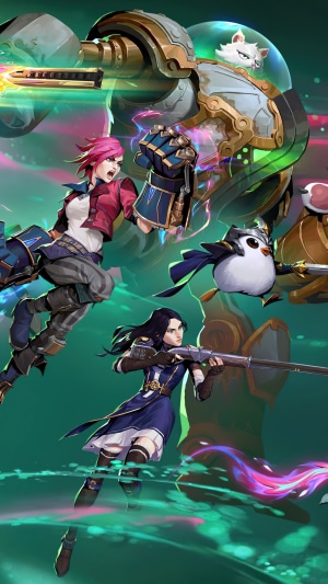 Vi and Caitlyn from Arcane with Poro and Urgot