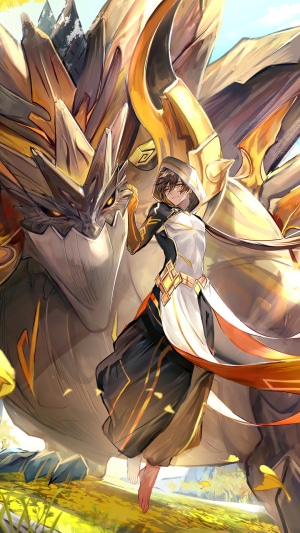 Zhongli from Genshin Impact with a Geo Dragon