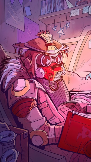 Bloodhound from Apex Legends sitting in a room