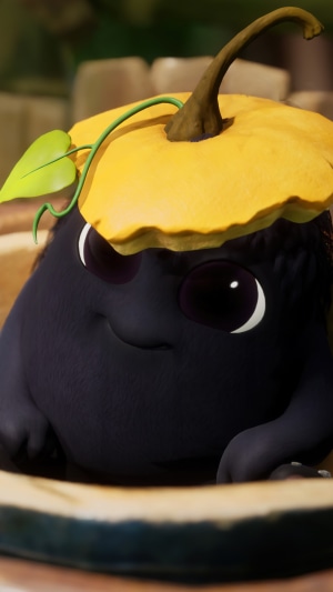 Kena Bridge of Spirits character with pumpkin hat