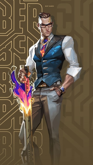 Chamber from Valorant holding a weapon