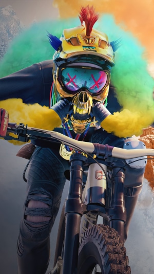 Rider from Riders Republic with colorful smoke
