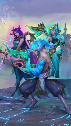 Dragonmancer Kai'Sa, Ashe, and Master Yi from League of Legends