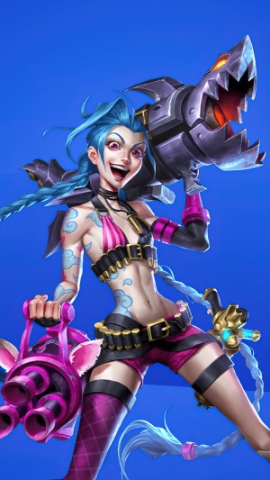 Jinx from League of Legends with weapons