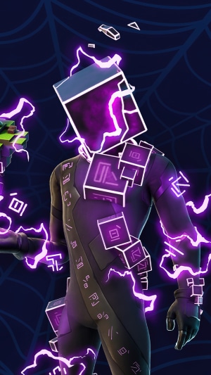 Fortnite character with purple energy and cubes