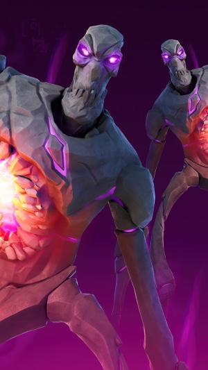 Two Fortnite Cube monsters with glowing purple eyes and exposed ribs