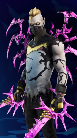 Fortnite character with pink energy weapons