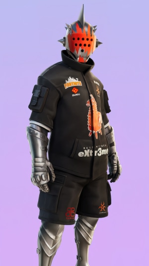 Fortnite character with a spiky helmet and black jacket