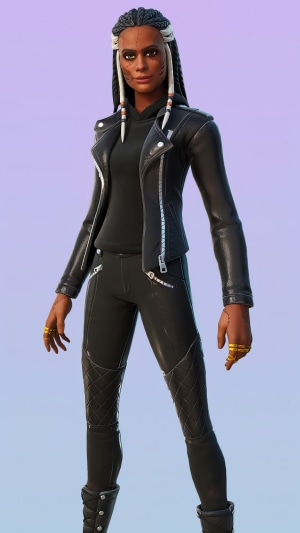 Fortnite character in black leather outfit
