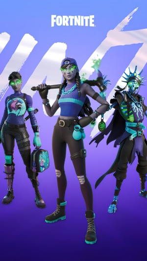 Fortnite characters with blue and green accents