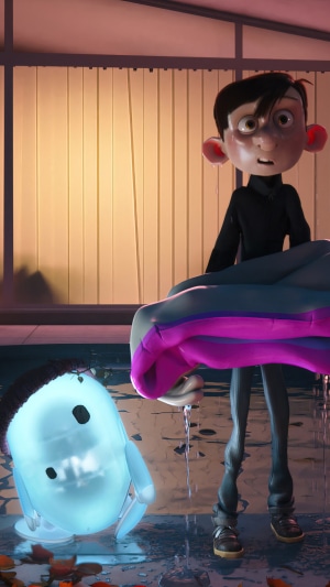 Ron's Gone Wrong: Barney and Ron by a pool