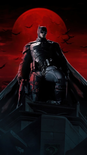 Batman from The Batman (2022) with red moon