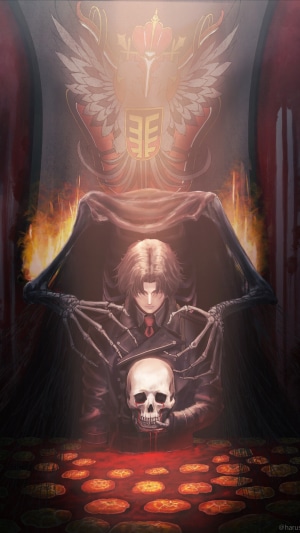 Shin from 86 Eighty Six holding a skull