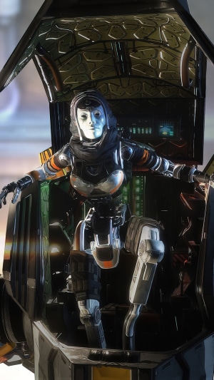 Ash from Apex Legends in a cockpit
