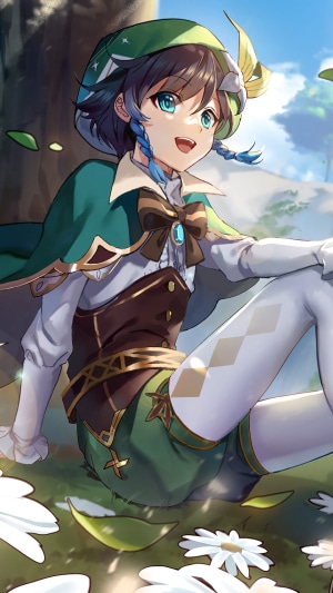 Venti from Genshin Impact sitting in a field