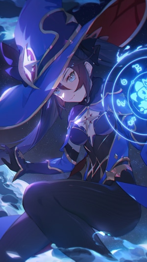Mona from Genshin Impact casting a spell