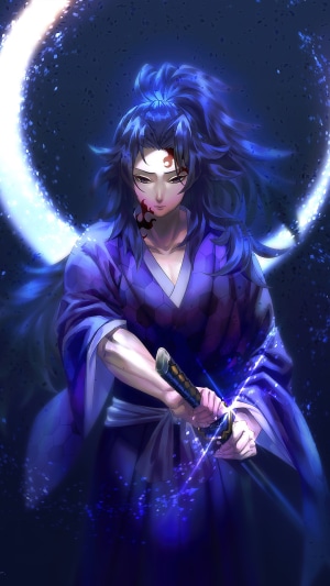 Kokushibo from Demon Slayer in Blue Aura