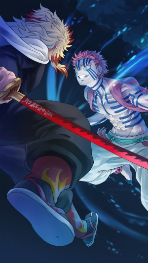 Kyojuro Rengoku vs Akaza Battle Scene from Demon Slayer