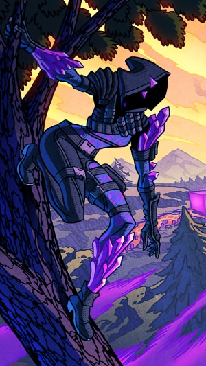 Character with purple crystals from Fortnite