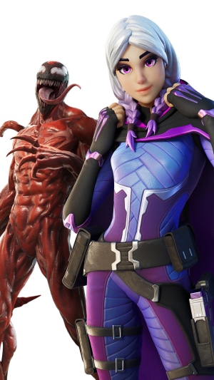 Carnage and a female character from Fortnite