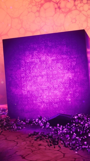 Purple Cube with Symbols in Fortnite