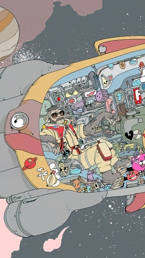 Monkey astronaut in a spaceship cockpit