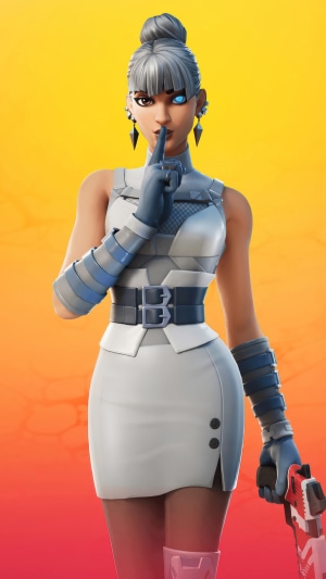 Fortnite character with blue eye and gun