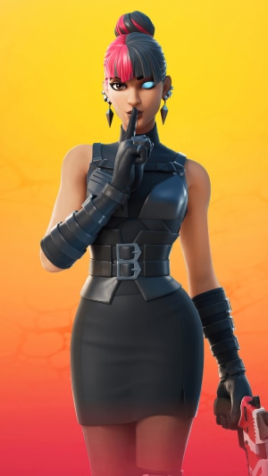 Fortnite character with pink and black hair