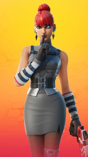Fortnite character with red hair and blue eye