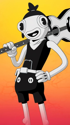 Fishstick from Fortnite holding a guitar