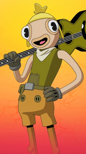 Fishstick from Fortnite holding a guitar