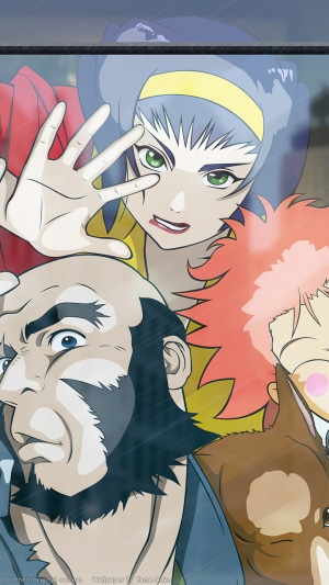 Cowboy Bebop characters looking through a window