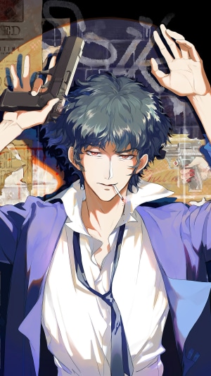 Spike Spiegel from Cowboy Bebop holding a gun