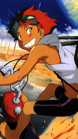 Edward from Cowboy Bebop riding a vehicle