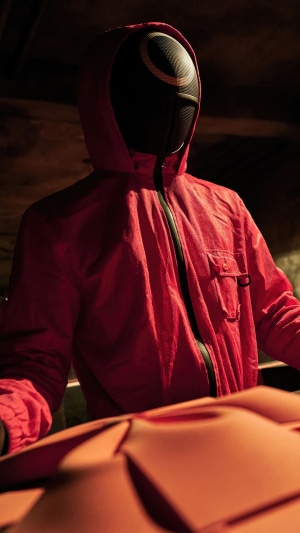 Squid Game Soldier in Red Uniform and Mask