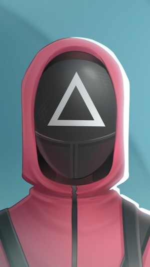 Squid Game character with triangle mask