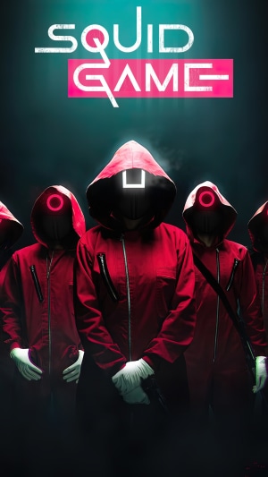 Squid Game TV Series Poster with Masked Figures